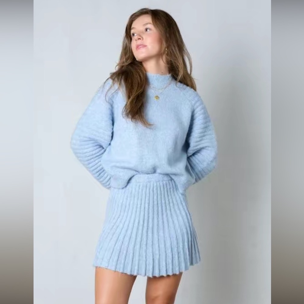 Vestique Gabrielle Knit Sweater & Skirt Set in Light Blue